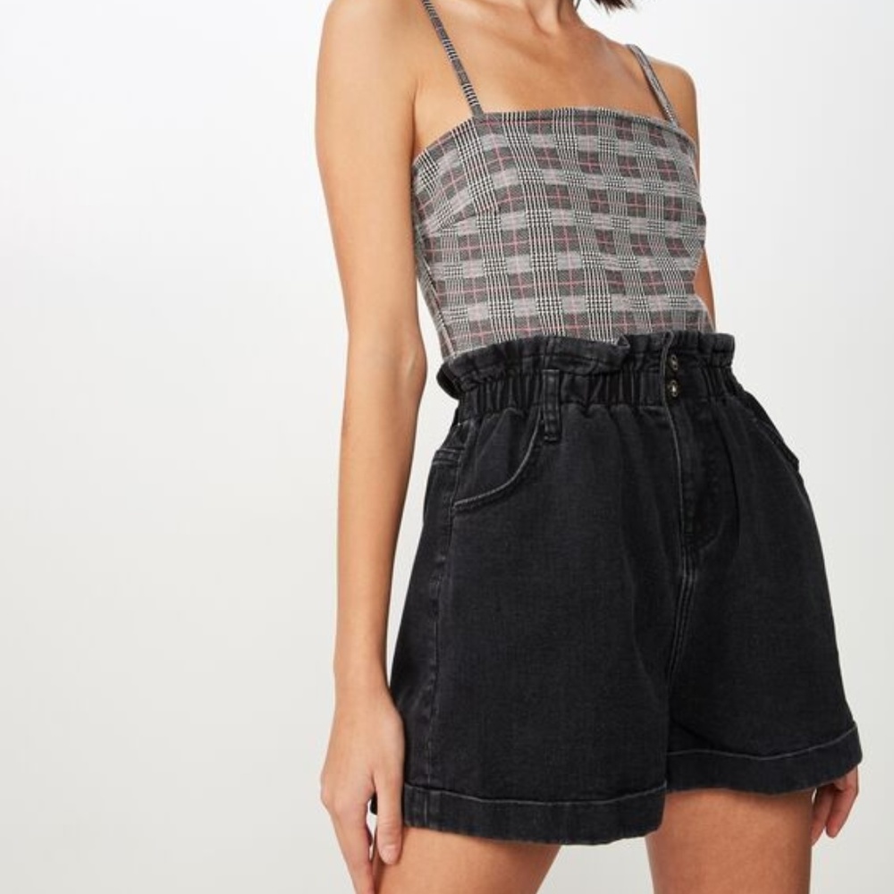 Factorie Black Denim Paperbag Shorts